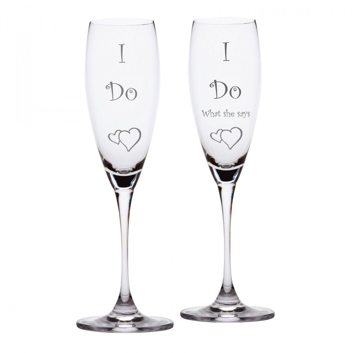 Verres à champagne personnalisés en verre cristallin avec gravure cœur fine
