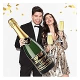 Champagne Bottle Photo Booth Props 35.5” x 9.5" Gold with 2 Glasses Props for Party Decor Photo Prop