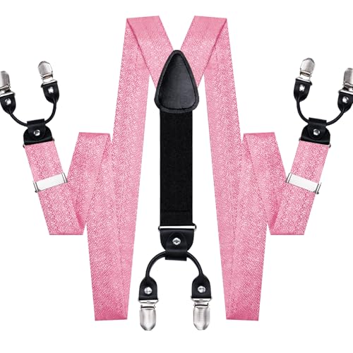Image of Hi-Tie Men Suspender Bowtie Set Suspenders Pre-tied Bow Tie Pocket Square Cufflinks Adjustable Y Shape 6 Clips Braces Tuxedo
