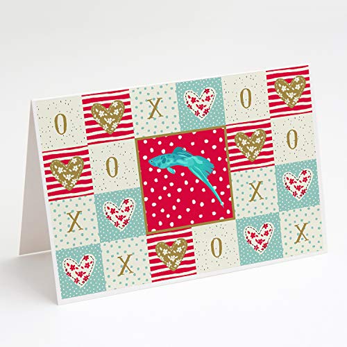 Caroline's Treasures CK5498GCA7P Sword Tail Guppy Love Greeting Cards and Envelopes Pack of 8, Red Blank Cards with Envelopes Whimsical A7 Size 5x7 Blank Note Cards