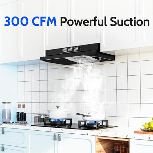 image for FIREGAS Black Range Hood 24 inch, 300CFM Ducted/Ductless Convertible U