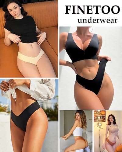 Image of FINETOO Seamless Thongs for Women Sexy No Show Panties Invisible V-waisted Stretch Lingerie Underwear 6 Pack