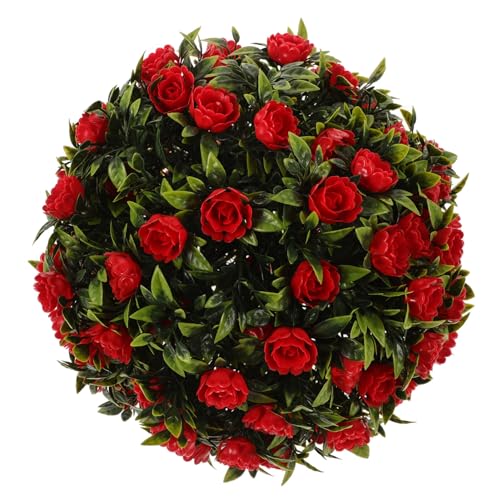HOLIDYOYO Artificial Boxwood Topiary Ball Fake Plant Greenery Spheres Hanging Grass Decorative Balls Round Plastic Plant Ball Decoration for Wedding Ceiling Garden Home Outdoor Red