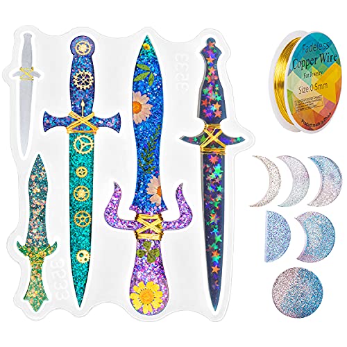 Resin Molds Silicone, Epoxy Resin Molds Kit ebeau Including 5 Shape Dagger Resin Molds and 6 Shape Moon Silicone Molds for Resin Casting for Home Decor, DIY Crafts Making, Cosplay Art