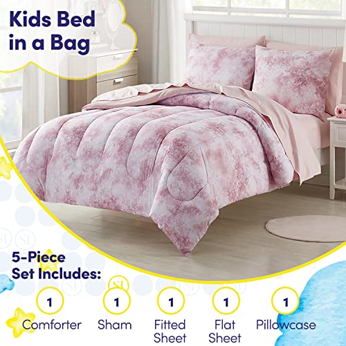 Image of Kids Bedding Set Bed in a Bag for Boys and Girls Toddlers Printed Sheet Set and Comforter , Twin, Waterbury Marble