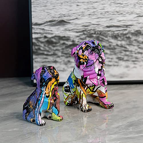 Oyoytlgx Graffiti French Bulldog Statue 2 Pack Colorful Sculpture Animal Sitting Dog Art Figurines Resin Shar Pei Figurine Home Decor Accents For Room Bookshelf Tv Cabinet Decor Animal Ornament #TOP3
