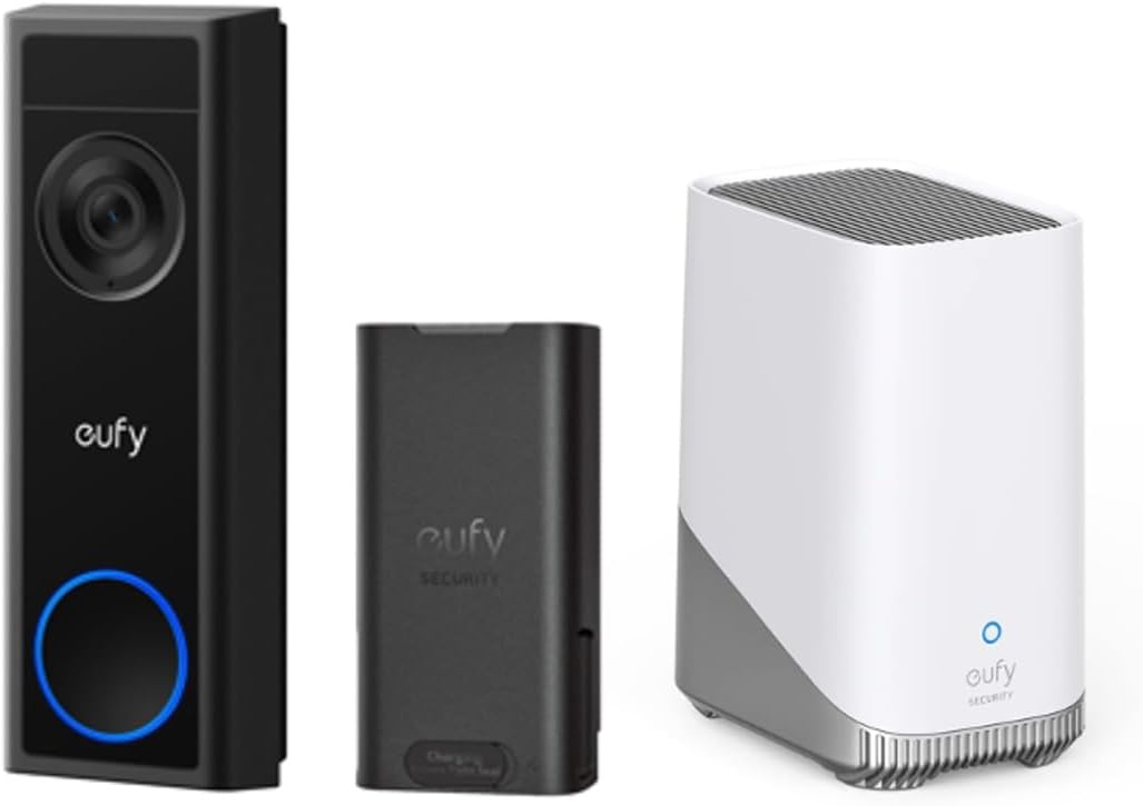 eufy Video Doorbell C31with HomeBase S380, Extra Rechargeable Battery Pack,2K FHD, Dual Power Options, Live Video Call, 24/7 Recording, Human and Motion Detection, No Monthly Fee