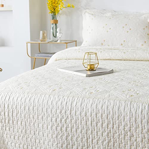 Brandream Cream White Quilt Set Queen Size Comforter Set Vintage Matelasse Bedding Bedspreads Coverlet Set Cotton Fiber Blend Fall Winter #TOP6