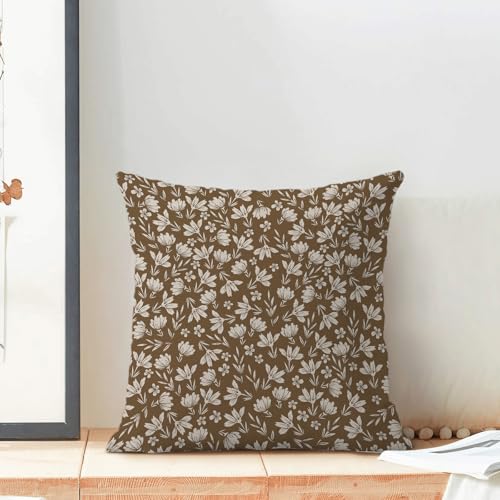 CXMEIFLY Brown Cream Pillow Covers 18 x 18 Inch Set of 2 Spring Daisy Floral Decor Throw Pillows Vintage Flower Summer Outdoor Seasonal Linen Farmhouse Decorative Pillowcases for Couch Bed Sofa — view 3