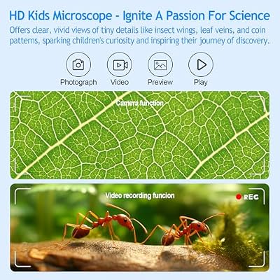 Kids Microscope 500X with 2 IPS Screen - Mini Handheld Digital Microscope with 1080P HD Imaging, 8 LED Lights, Photo & Video, Portable STEM Science Toy Gift for Boys & Girls Ages 3-12 - Blue