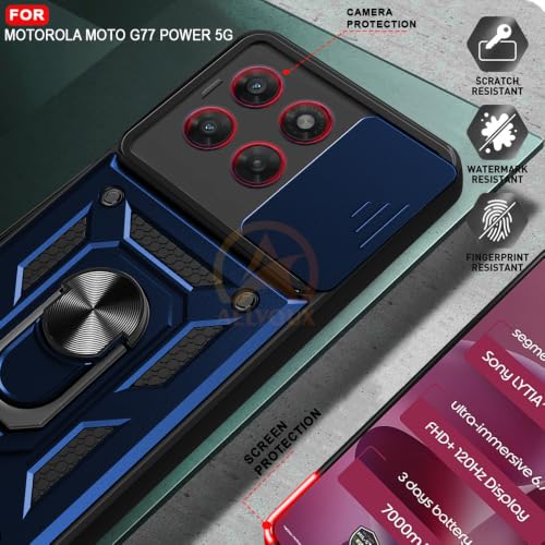 Image of Armor Bumper Back Cover Case for Motorola Moto G77 Power 5G Rotating Camera Cover, Ring Holder & Kickstand | Heavy Duty & 360 Degree Protection Back Cover (Blue)