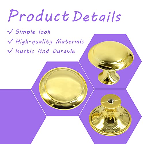 Yosawo 12 Pcs Vintage Cabinet Knobs Round Solid Knobs Handles with Screws for Cabinet Wardrobe, Drawer, Bathroom Racks (27mm/Gold) - Image 3