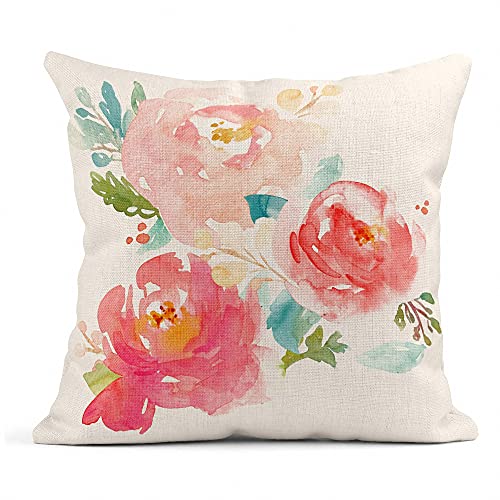 Emvency Set Of 4 Throw Pillow Covers Peonies Summer Watercolor Floral Pink Purple Flower Girly Pastel Mint Colorful Decorative Pillow Cases Home Decor Square 18X18 Inches Pillowcases #TOP1