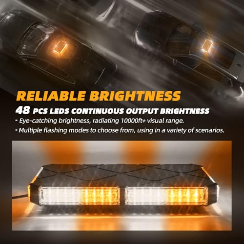 Image of Amber /White Rooftop Magnetic Strobe Lights for Trucks, Beacon Warning Caution Light for Vehicles Car