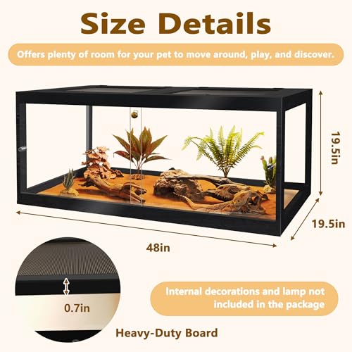Image of PROLEE Bearded Dragon Tank 81 Gallon, 48 x 20 x 20 Inch Wooden Reptile Enclosure with Metal Mesh Top, Clear Acrylic Sliding Doors and Lock, Large Lizard and Snake Tank, Black