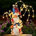 Congliulin Gnomes Decorations for Yard, Triple Stacked with DIY Firework Lights, Solar Garden Gnome Outdoor Decor Statue for Patio Lawn, Mothers Day Birthday Gift for Mom Grandma (11.5in)?