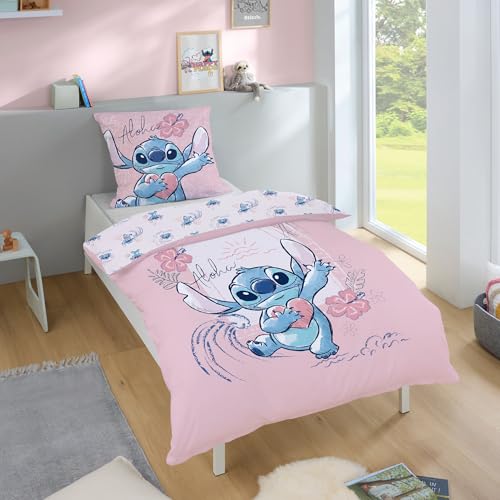 Disney Stitch Kinderbettwäsche 2-teilig 135x200 cm + 80x80 cm - Bettwäsche mit Reißverschluss - Hautfreundlich & atmungsaktiv aus 100% Baumwolle -...