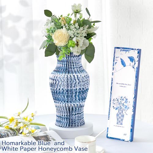 Vase en papier bleu et blanc 29 cm : centre de table pliant - 3