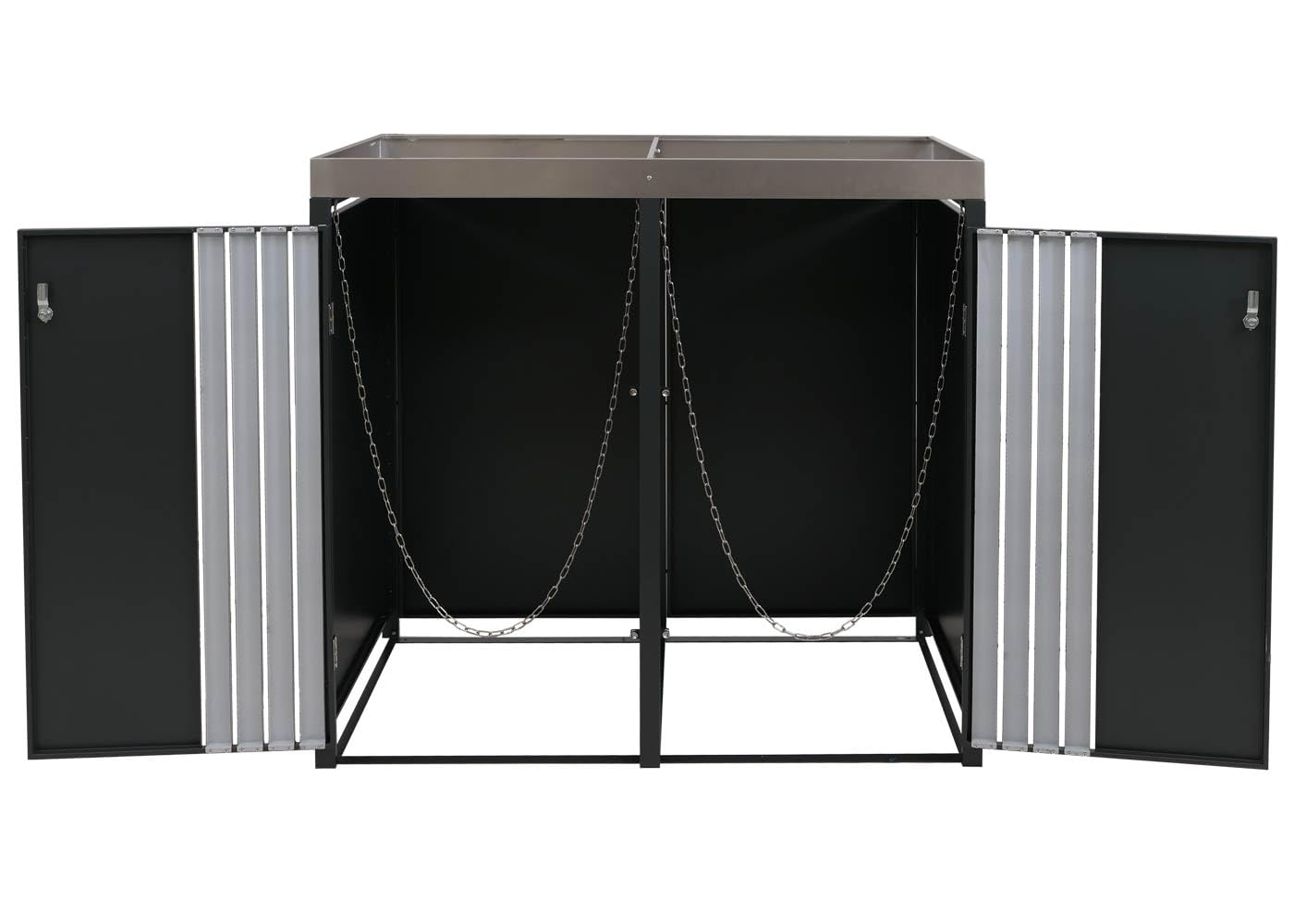 Mendler 2er-Mülltonnenverkleidung HWC-O67 - anthrazit Edelstahl | Mülltonnenbox, mit Pflanzkasten, Metall, 125x132x84cm, 55kg