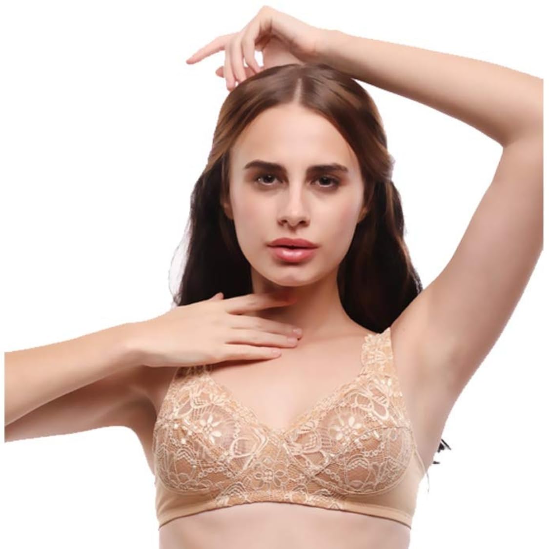 lovable Women Designer Net with Hosiery Wirefree Non-Padded Lace Pattern Full Coverage Adjustable Strap Stylish Fancy Bra - L0596-picture-41