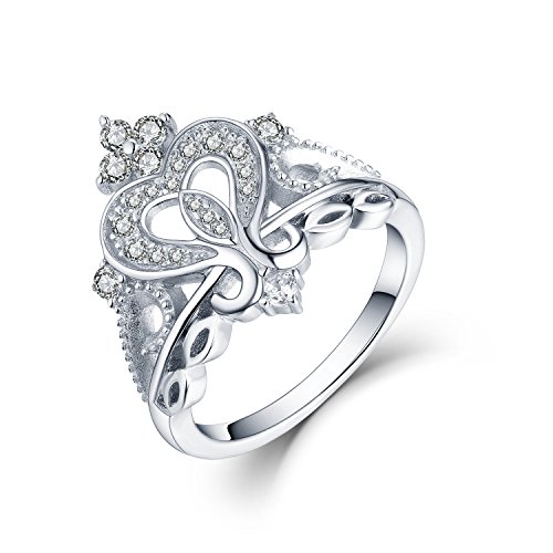 925 Sterling Silver Princess Crown Ring With White Gold Plated Heart Shape Ring Size 10- Top Jo Wisdom Ring Gift #TOP2
