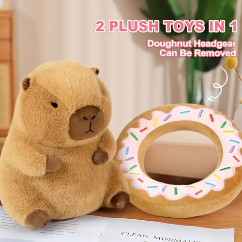 Ditucu Cute Capybara Plush Pillow with Wearable Donut Headgear Stuffed Animal Food Capibara Plushies Toys Gifts for Kids Brown 11 inch by Ditucu - Used condition - Image 2