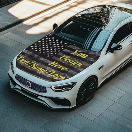 Image of American Flag Custom Design Car Hood Cover 59x39 Inch Stretchable Car Hood Wrap Blankets Waterproof Sun Proof Automotive Exterior Accessories for Most SUV Sedans Trucks