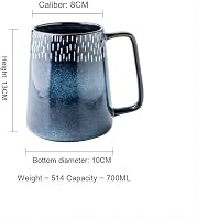 WOQIJENCV 700ml Kerámia Kávésbögre Kék - Nagy Kapacitású Cappuccino és Teásbögre 3