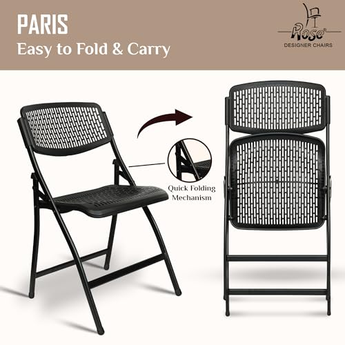 Image of ROSE Paris Folding Chair for Home | Lightweight, Portable, Balcony, Garden, Camping Chair | Indoor Outdoor Chair | Restaurant Chair (Black (Set of 3))