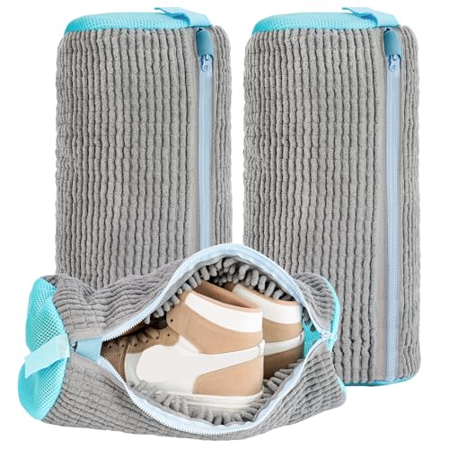 2 Piezas Bolsa Lavadora Zapatillas, Reutilizable Bolsas Para Lavar Zapatillas en Lavadora, Limpieza de 360° con Cremallera Oculta, Funda para Lavar Zapatos en Lavadora para Todo Tipo de Calzado (Gris)