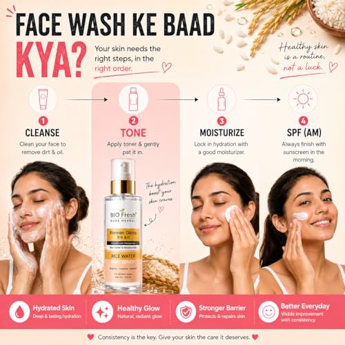 Image of BIOFRESH Pure Herbal Korean Glass Rice Water Skin Toner - 100Ml with Niacinamide, Brightening & Hydrating Toner for Glowing, Smooth & Radiant Skin, Paraben-Free, Suitable for All Skin Types (Pack of 2)