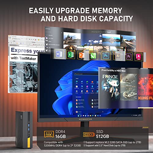 Mini PC Intel i5 12th-gen 12450H (8C/12T, up to 4.4GHz), ACEMAGICIAN Mini Desktop Computer 16GB DDR4 512GB SSD, WiFi 5 & BT 4.2, 3-Screen 4K 60Hz Display for Business, Gaming, Daily Use - Image 3
