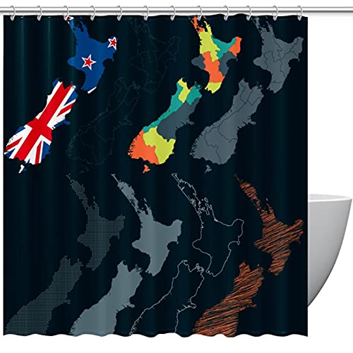 Rideau de douche carte Nouvelle-Zélande imperméable 183x183 cm - 2
