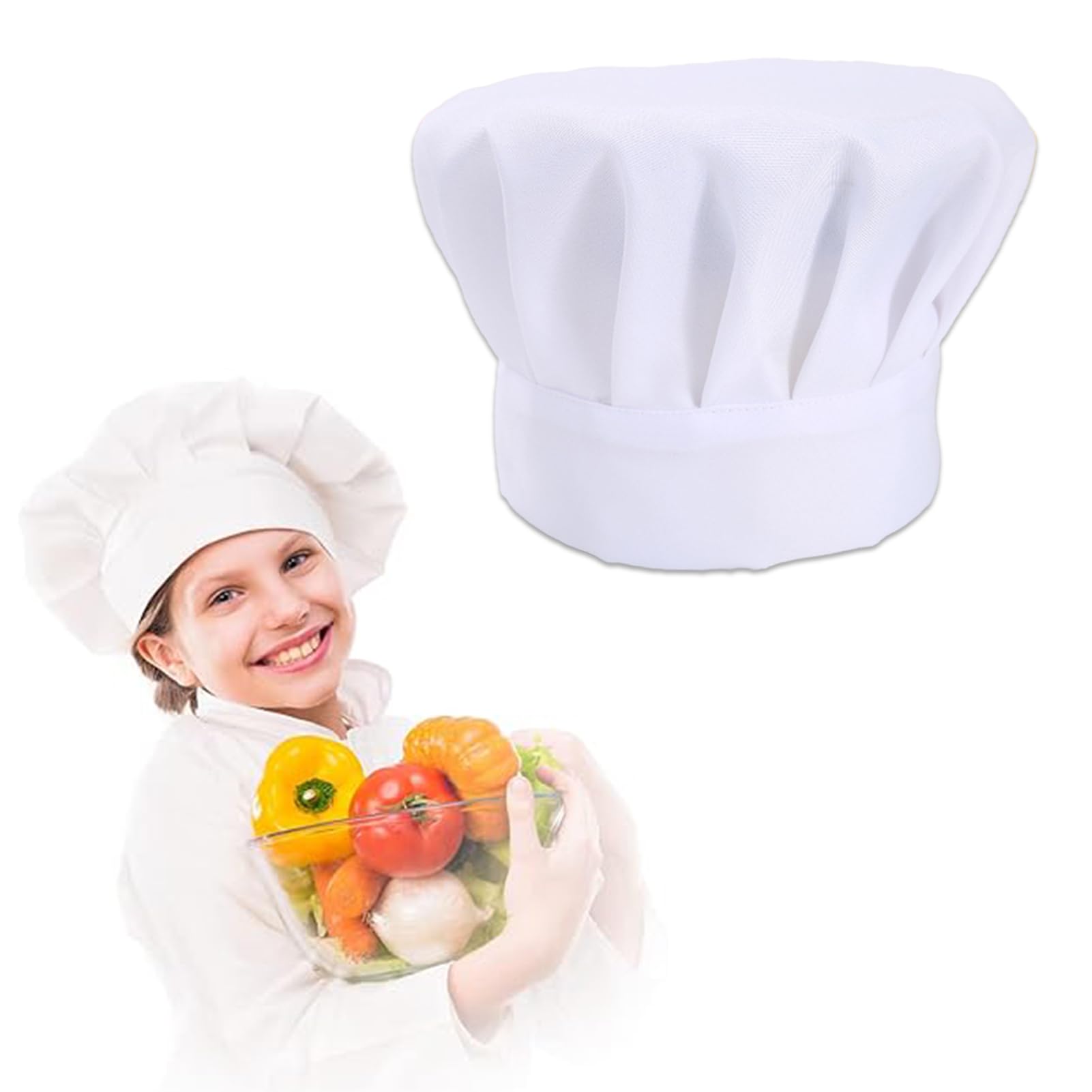 Kookmuts voor kinderen, kookmuts wit, kinderkoksmuts met klittenbandsluiting, verstelbare elastische kokmuts kinderkeuken, 3-10 koken, bakken, gastronomie, huis, keuken, school en restaurant Kookmuts voor kinderen, kookmuts wit, kinderkoksmuts met klittenbandsluiting, verstelbare elastische kokmuts kinderkeuken, 3-10 koken, bakken, gastronomie, huis, keuken, school en restaurant