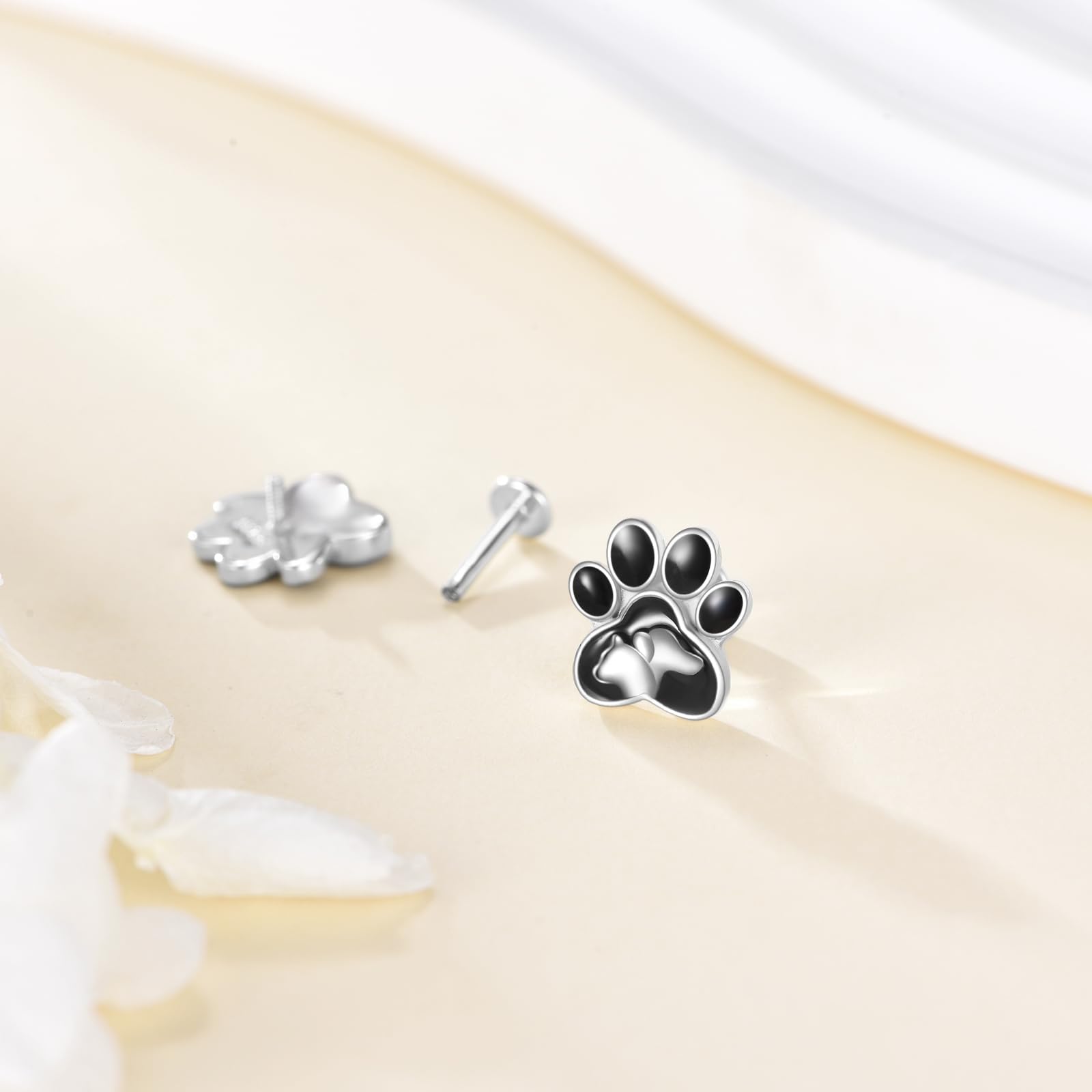 DAYLINLOVE Pfotenabdruck Piercing 925er Sterling Silber 16g Helix Tragus Ohrringe Hund Katze Welpe Piercing Schmuckgeschenke für Damen Frauen Mädchen Mama Oma