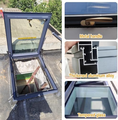 Manual Ventilation Skylight Window - Durable Tempered Glass Roof Light for Attic, Sunroom & Basement - Sturdy Aluminum Alloy Frame (29"x29"/74x74cm)