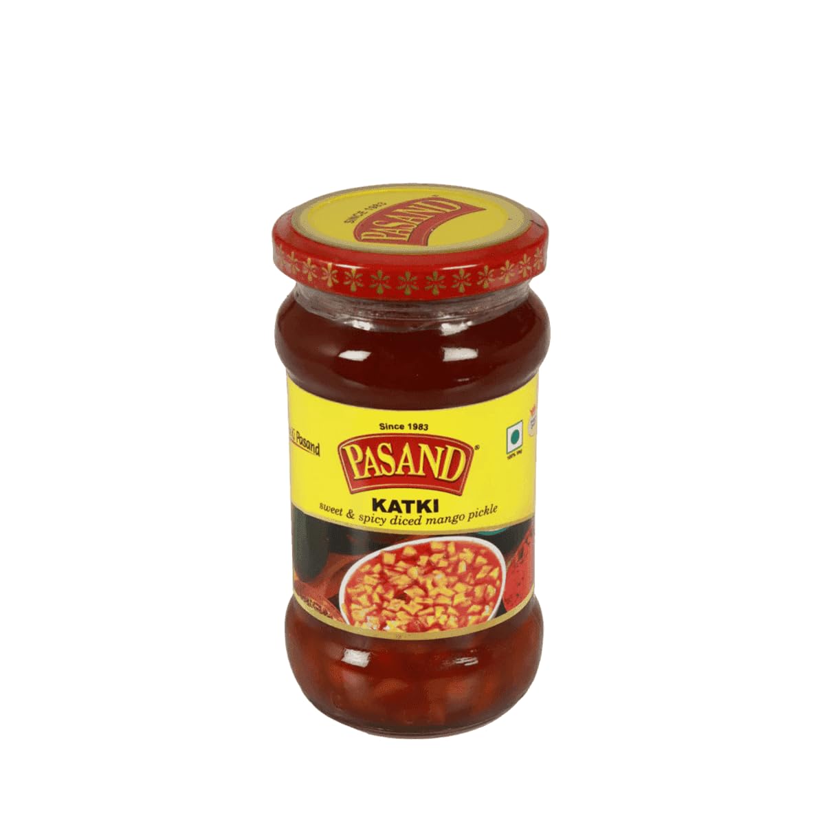 PASAND Katki Keri Pickle 340g | Traditional Gujarati Sweet Mango Pickle | Diced Raw Mango Achar | Authentic Katki Style Pickle | Sweet & Spicy Homemade Taste | Glass Jar 3