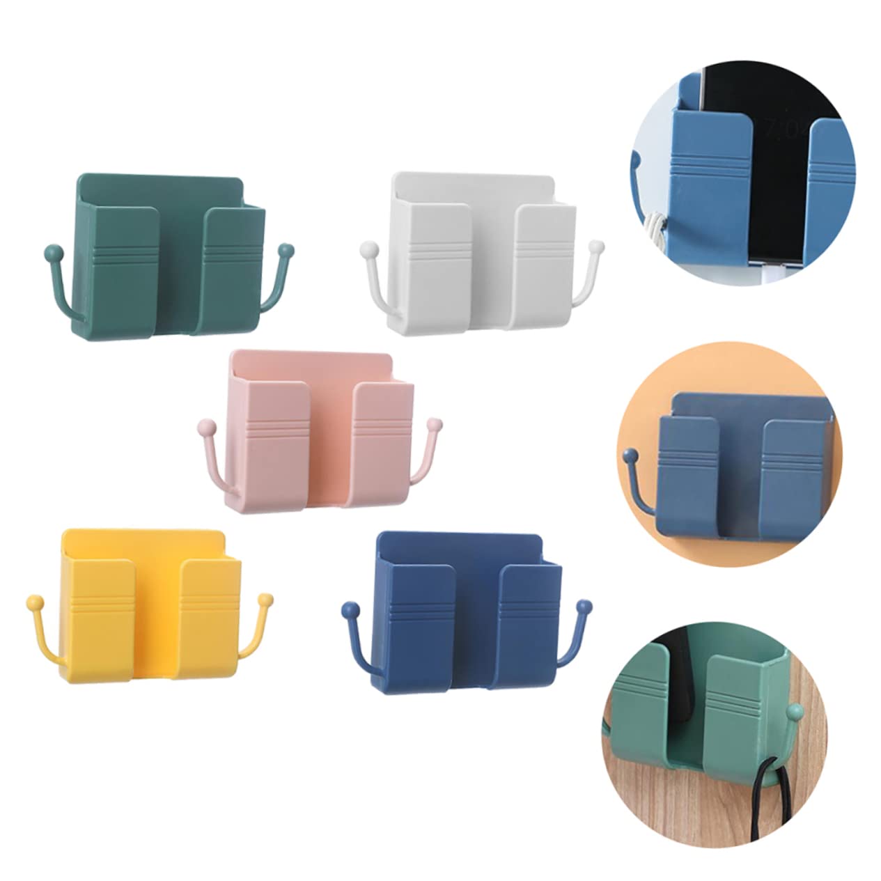 Soporte de pared para teléfono – 5 soportes para teléfono móvil y tableta con puerto de carga, soportes ajustables para teléfono para decoración del hogar y montaje en TV