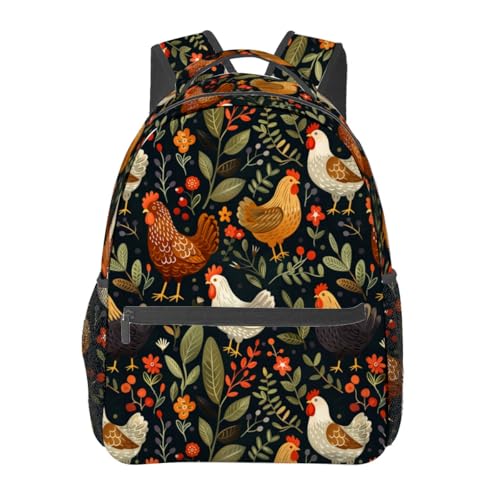 Farmhouse Chicken Backpack, Laptop Travel School Polyester Cute Chick Backpacks for Women Kids, Sports Work Back Pack Casual Daypack, Lightweight Rucksack Gifts for Hiking Gym Camping