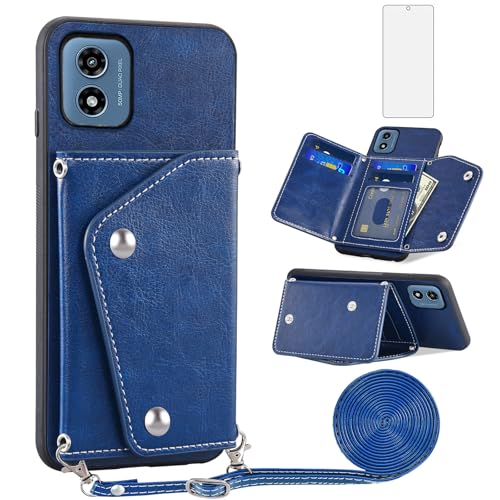 Protection Moto G Play 2024 Asuwish en cuir avec verre trempé et cordon