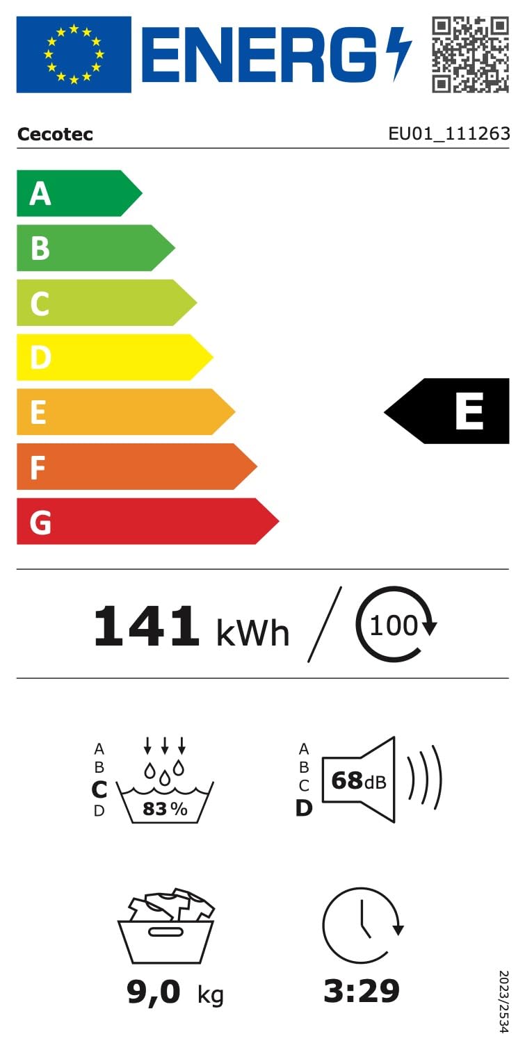 Cecotec Asciugatrice 9 Kg Pompa di Calore Bolero DressCode Dry 9400 Steel. Classe Equivalente A++, Controllo Tattile, 15 Programmi, Asciugatura Automatica, Stiratura Facile, Stop&Go, Tamburo Inox