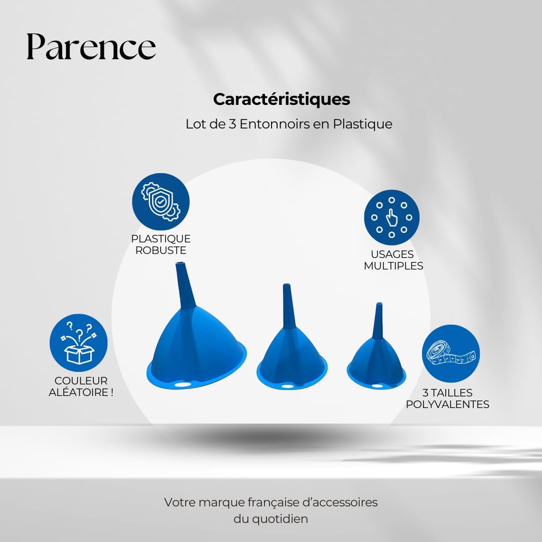 PARENCE.- Set di 3 imbuti in plastica per alimenti - diverse misure per cucina, garage e altro - facile da pulire e riporre - 3 pezzi