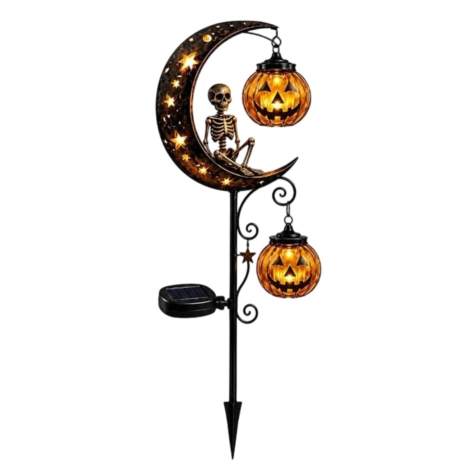 Halloween Solar Garden Stake Light, Black Cat Pumpkin Moon Warm Lantern, Metal Yard Stake Ornament, Party Decorative for Pathway Patio Lawn Decor