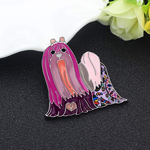 Weveni Enamel Alloy Shih Tzu Dog Brooch Scarf Suit Dress Pins Puppy Pet Jewelry Gifts For Women Lady Girl (Purple) #TOP3