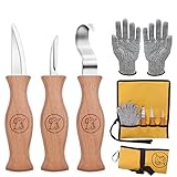 Eli Schnitzmesser Set Kinder ab 6 Jahre, hochwertiges 5-teiliges Kindermesser Schnitzset inkl.schnittfeste Handschuhe, Holz Schnitzwerkzeug für Outdoor, schnitzen, Werkzeug
