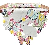 Arciveberg Spring Easter Table Runner with Cutwork Embroidered Bunny, Colorful Eggs and Butterflies,