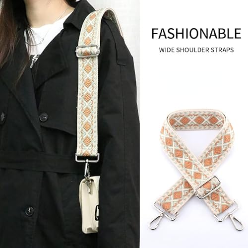 Purse Strap, 2" 5Cm Wide Shoulder Strap Adjustable Replacement, Rhombic Crossbody Canvas Bag Handbag Belts For Shoulder Bags (Kj3-A2,Silver Clip) #TOP1