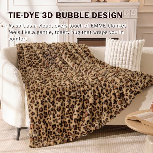 Image of EMME Faux Rabbit Fur Bubble Throw Blanket, Leopard Print 50 inch x 60 inch