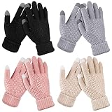 Coume 4 Pairs Kids Winter Touchscreen Gloves Fleece Lined Child Warm Knit Gloves (Black, Gray, Pink,