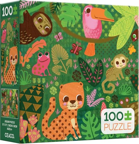 Ceaco - Rompecabezas de 100 piezas de animales de la jungla para niños de 6 a 8 años | Arte de Kim Fleming, Hecho en EE. UU., Tablero reciclado, Tamaño terminado 11 x 15 pulgadas miniatura 3
